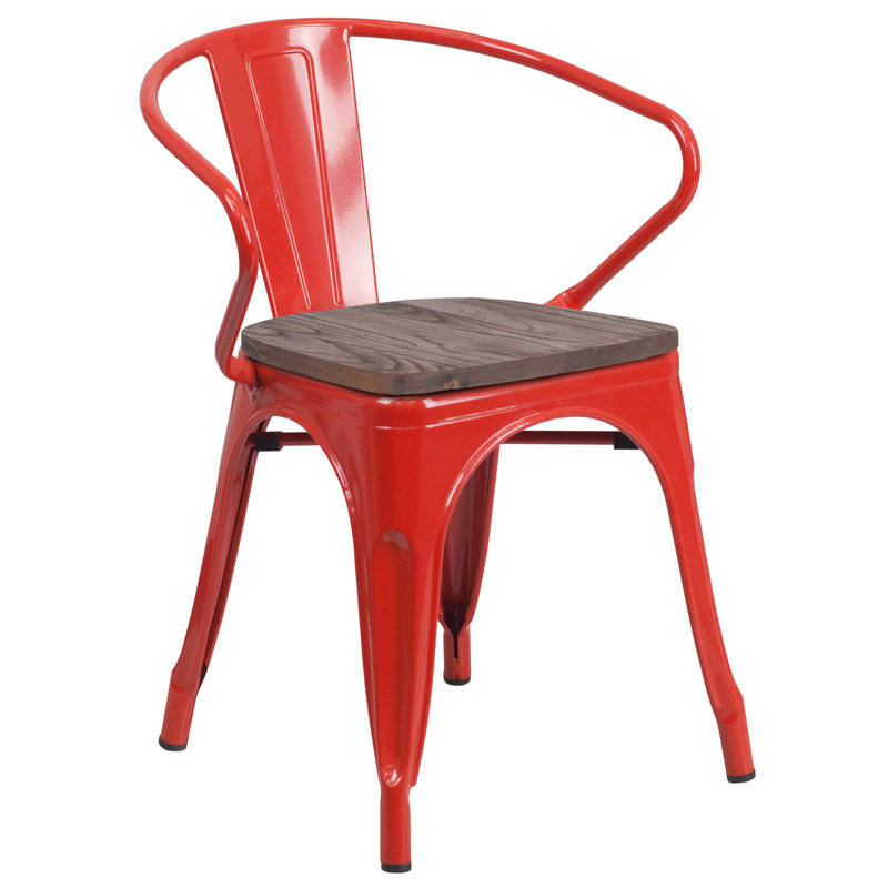 Kesterson Metal Chair with Wood Seat and Arms, Red