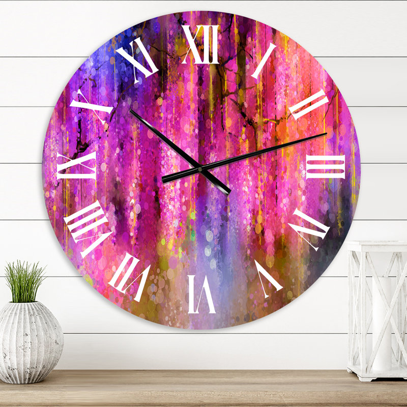 Horloge murale moderne fleur mauve et violet, Surdimensionné
