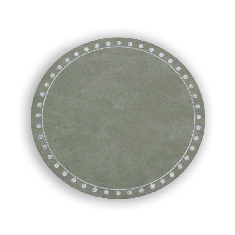VIDA Round Embroidered Dots 15.5" Round Placemats, Green/White