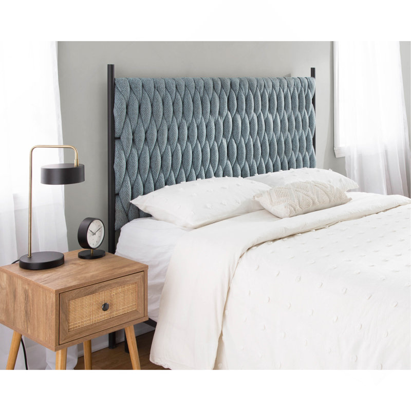 Tête de lit grand format en métal noir et tissu bleu par Lumisource, Bleu