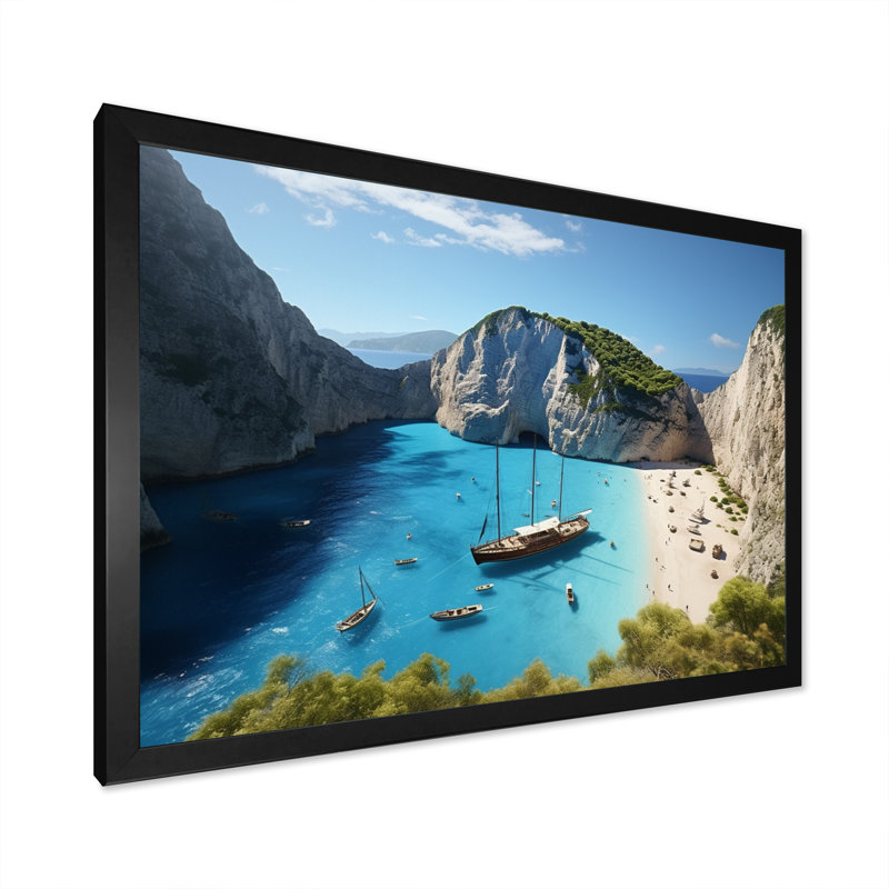 Plage Navagio Zakynthos III - impression, H 16 po x l 32 po x P 1 po, Cadre simple noir