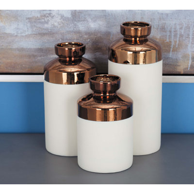 Ceramic Decorative Vase with Copper Like Tops Set