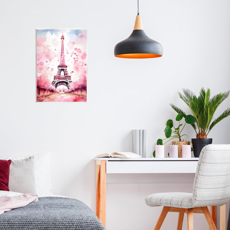 Plaque murale Blush Watercolor Eiffel Tower, design par Creative Studio, 15" H x 10" W