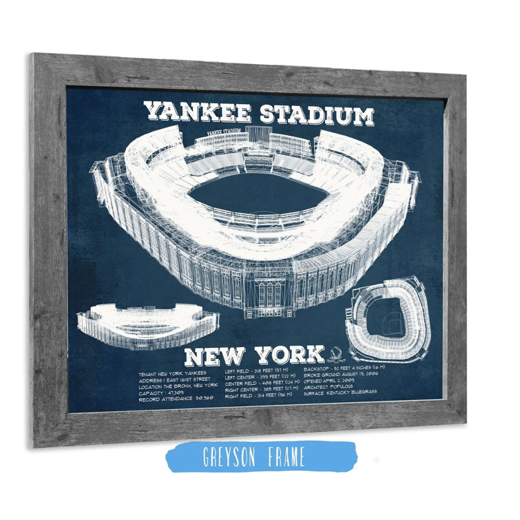 NY Yankees - Vintage Yankee Stadium Blueprint Baseball Art Print