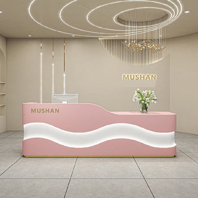 Clermeau L-Shape Manufactured Wood Reception Desk, Pink, 60cm H x 220cm W x 100cm D
