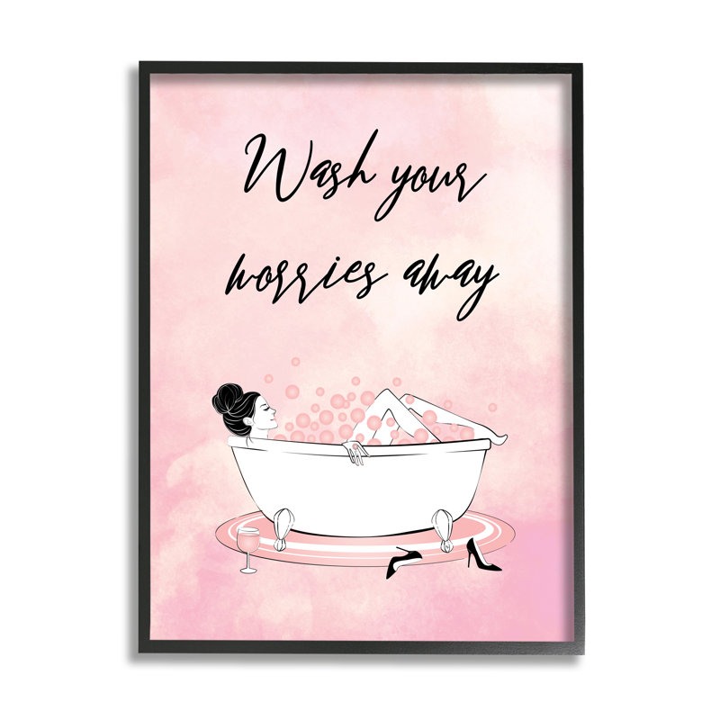 «Bubble Bath Glam Pink Bubbles», art textuel, H 30 po x l 24 po x P 1,5 po, Giclée encadrée noir minuit