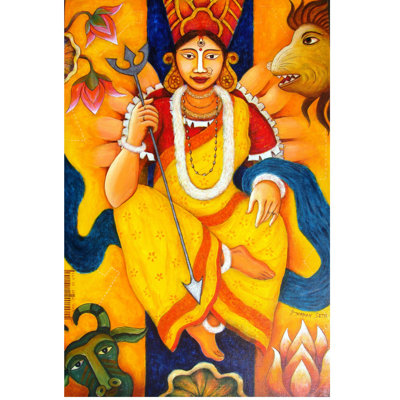 Déesse Durga Hold Trishul | Acrylique sur toile | Par Anirban Seth