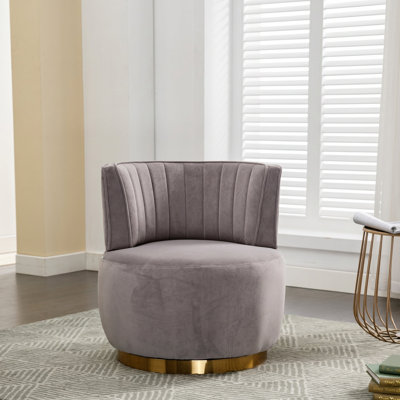 Fauteuil d'appoint en tonneau pivotant à 360 ° Sailvan, fauteuil rond rembourré en velours moelleux