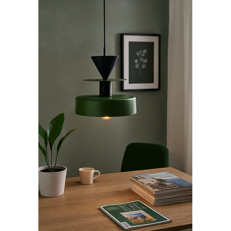 1 - Light Matte Black Drum Pendant, Black/Khaki