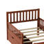 Lit plateforme simple en noyer avec garde-corps et deux tiroirs de rangement spacieux, conception simple pour le confort de la chambre à coucher, bois de pin massif léger, 8 supports en bois, option d'utilisation de l'espace