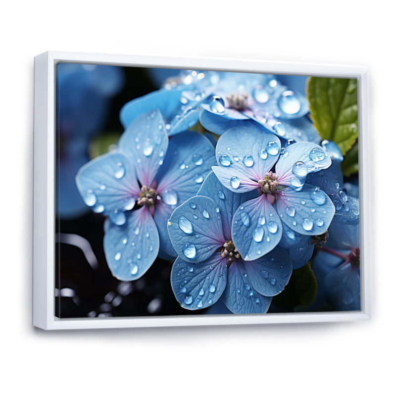 Attif fleurs sérénade en bleu - imprimé, H 34 po x l 44 po x P 1,5 po, Cadre flottant blanc