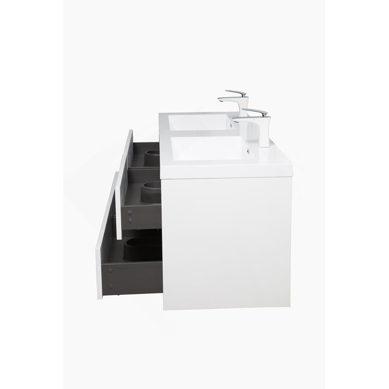 Meuble-lavabo mural avec lavabo, armoire de rangement flottante avec comptoir et tiroirs à fermeture en douceur, idéal pour l'organisation et la commodité de la salle de bain