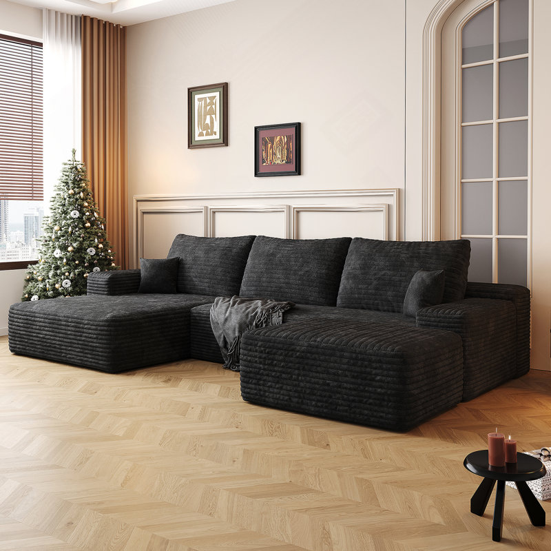 Canapé modulaire rembourré en nuage avec repose-pieds moderne et minimaliste, siège d'angle en U confortable pour le salon, aucun assemblage requis