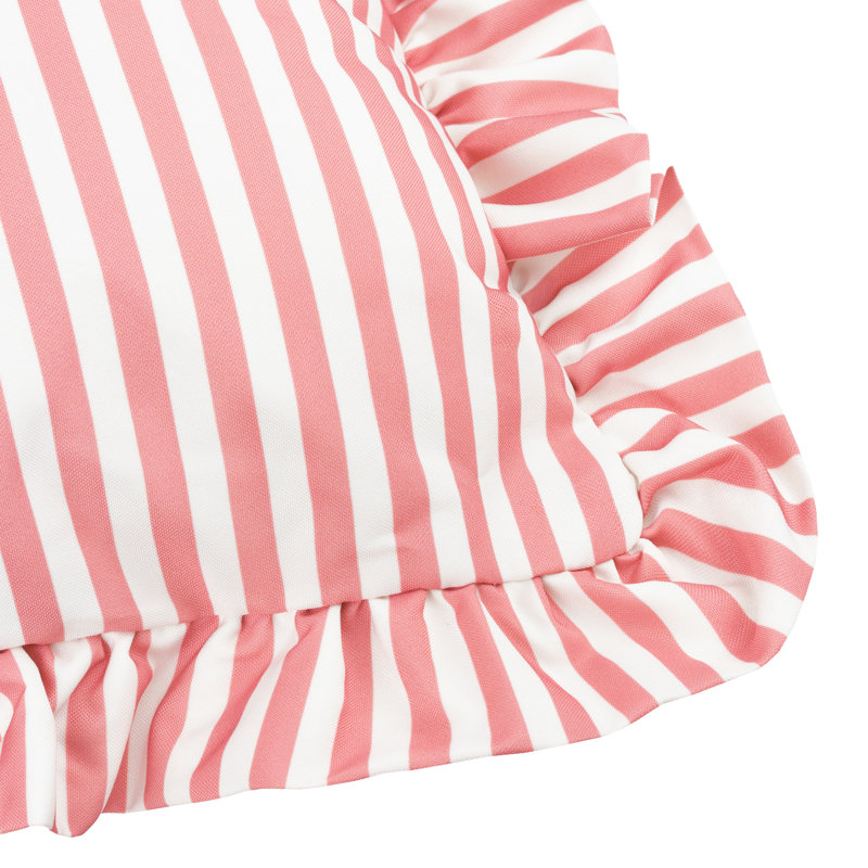 Millie Ruffle Indoor / Outdoor Striped Square Throw Cushion, Pink/White