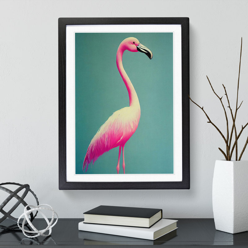 Charming Flamingo - Wall Art, Black Framed, 66cm H x 48cm W x 2cm D, White