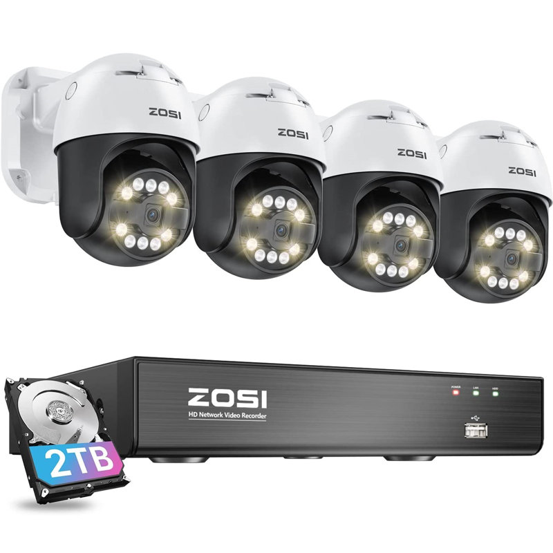8CH 4K PoE NVR Security Camera System with 2TB HDD, 5MP Outdoor 355°PTZ PoE Camera, 2-Way Audio, White
