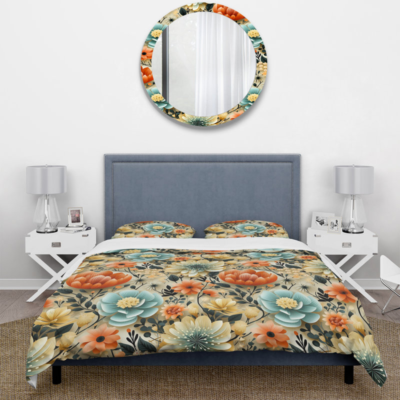 Ensemble de housse de couette éclectique bleu et orange Poppy Mosaic Melody