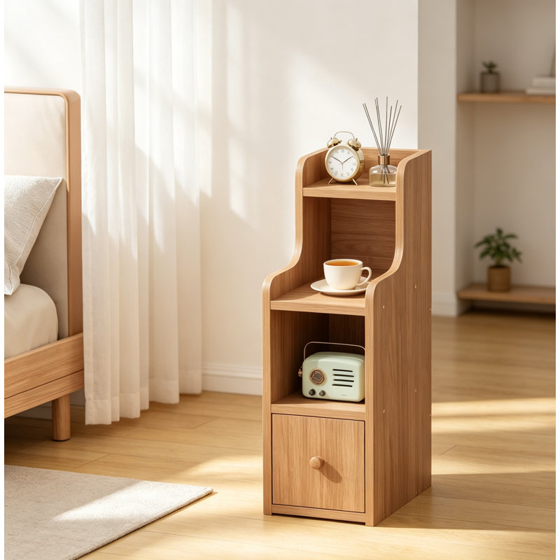 Slim Wood Nightstand with Drawer