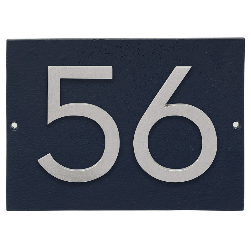 Plaque d’adresse murale sur 1 ligne flottante, Bleu marine, Aluminium brossé, Oui