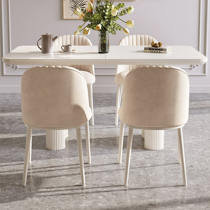 55.11" Modern Rectangle Cream White Dining Table Set with 4 Chairs for Kitchen, Bar, Living Room, 5 Pieces: Table, 4 Chairs