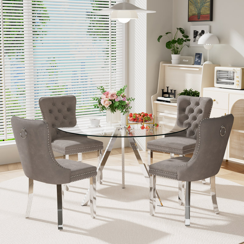 Round Dining Table Set for 4, Gray, 30" H x 47" W x 47" D