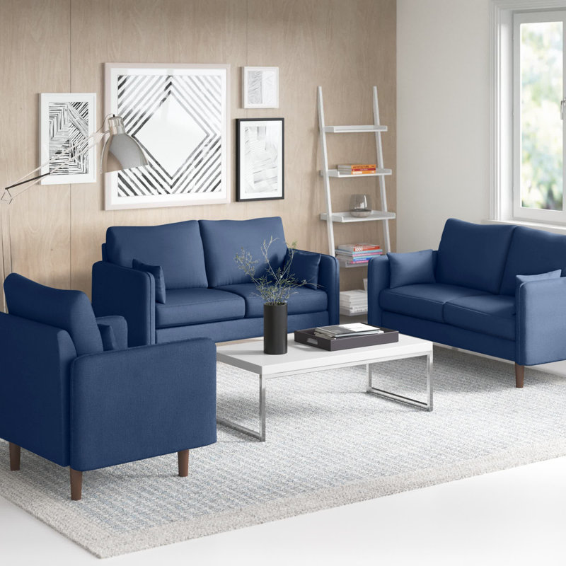 Ensemble de salon 3 pièces Espey, Polyester bleu marine