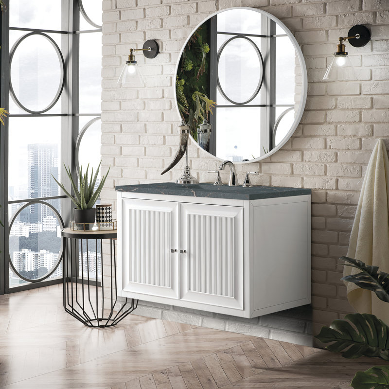 Athens 36'' W Single Vanity, Glossy White, Parisien Bleu, 8" Widespread