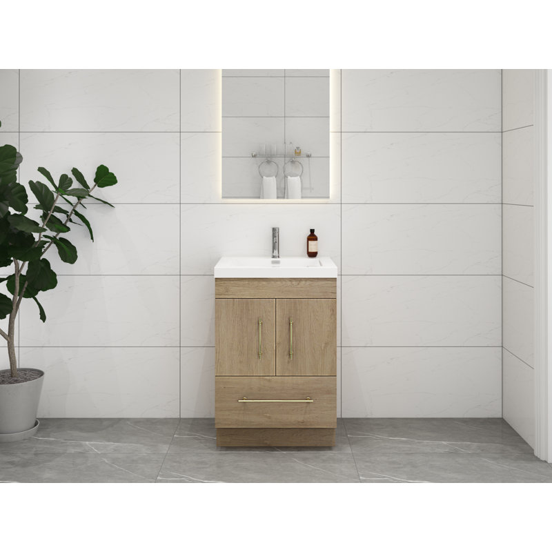 Ensemble de meuble-lavabo simple 24 po Carliss, Blanc / Chêne, Or
