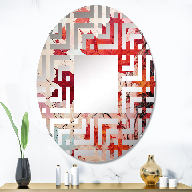 «Maples Memory Crimson» - Miroir décoratif labyrinthe | Ovale, 35,4 po x 23,6 po