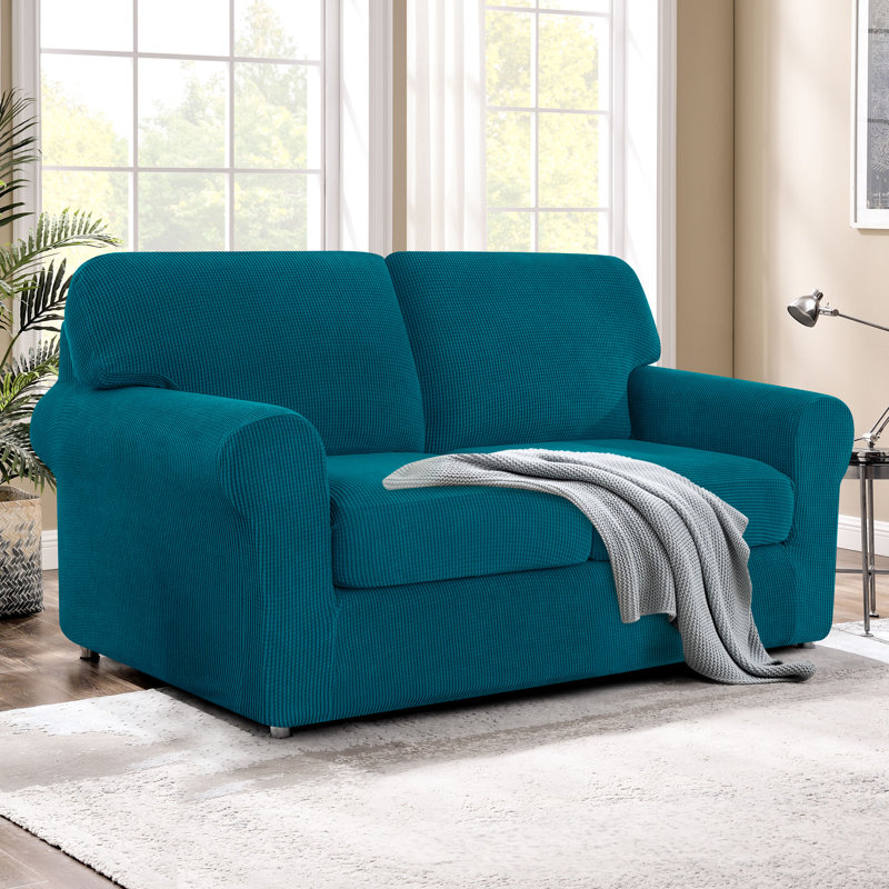 2 Seater Stretch Separate Box Cushion Loveseat Slipcover, Blue