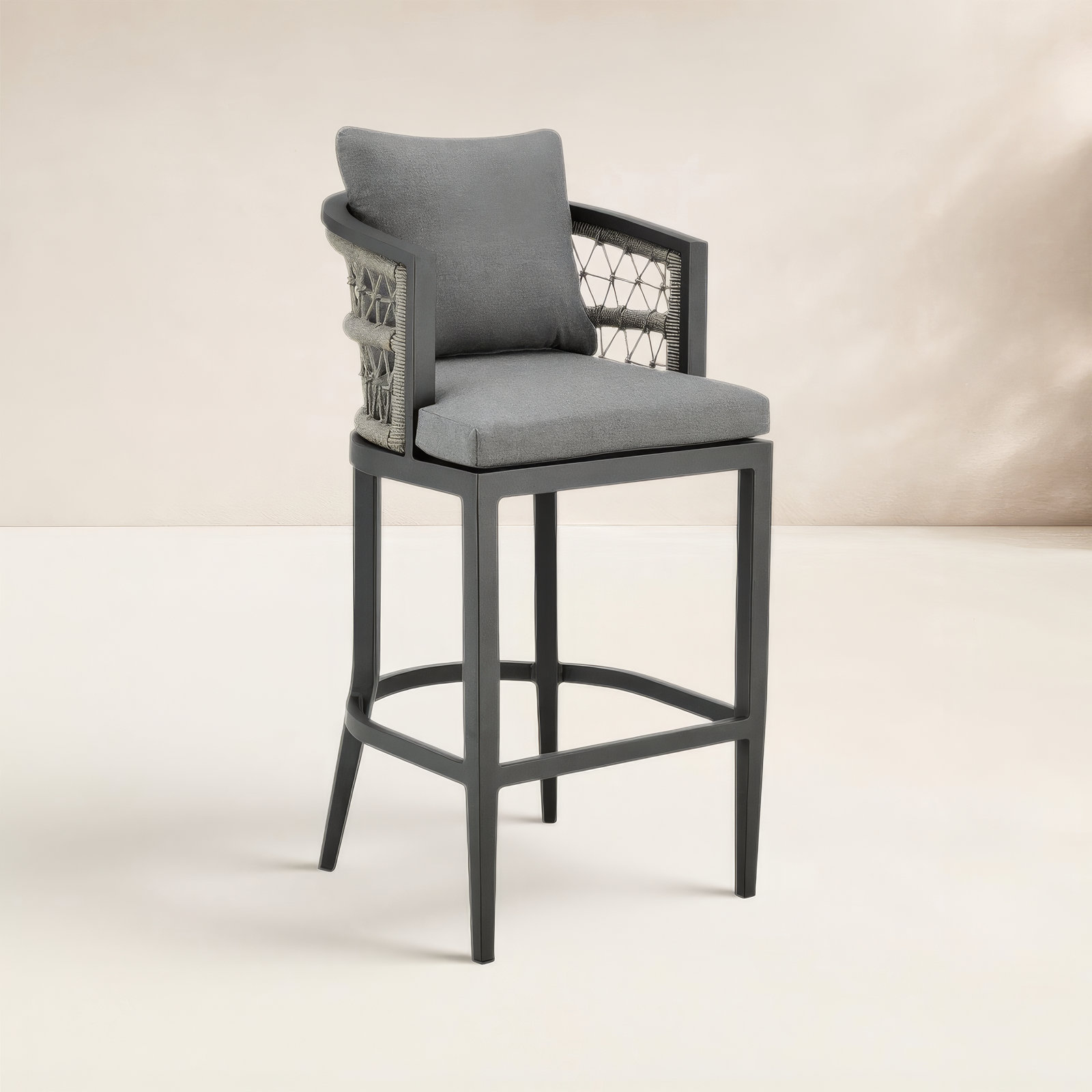 Harleigh Metal Outdoor Bar Stool with Cushion, 26"