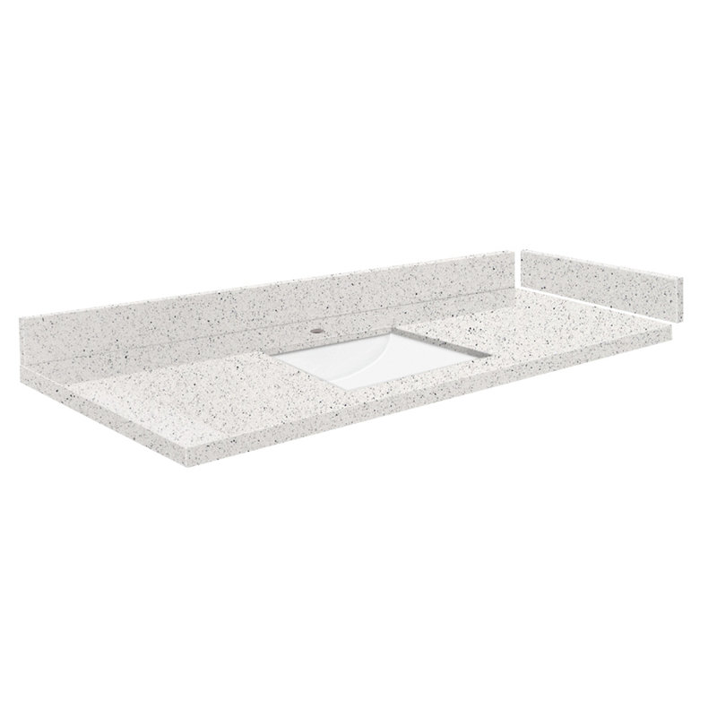 Comptoir de meuble-lavabo simple 49,25 po en quartz avec lavabo et 1 trou de robinet, Neige stellaire