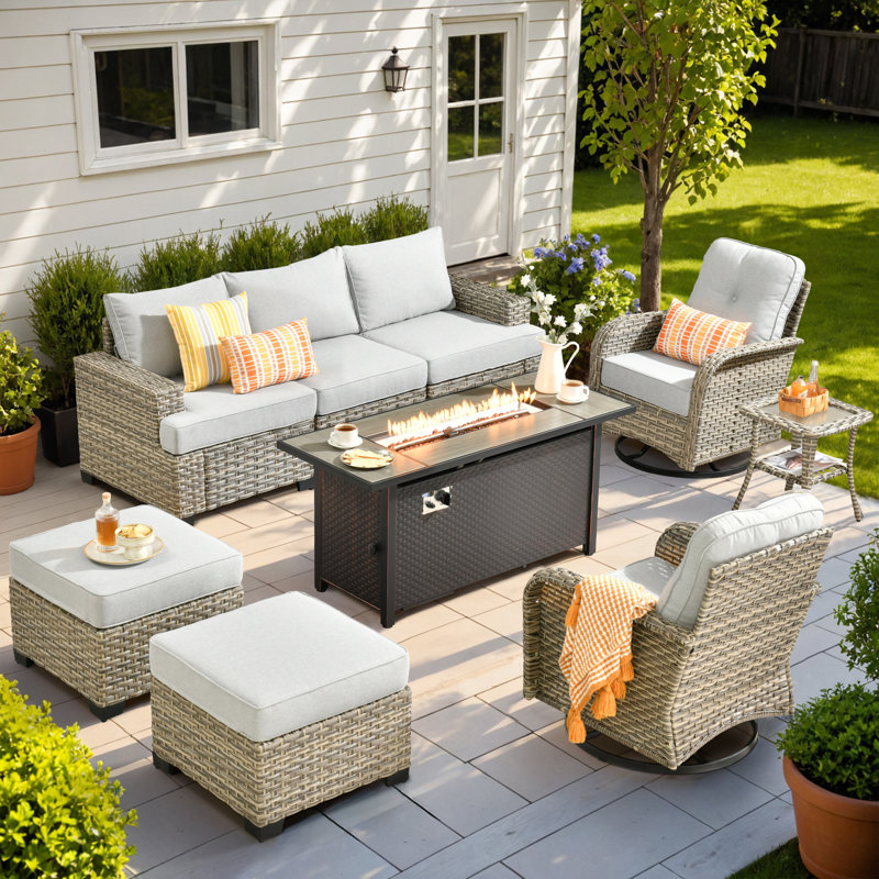 Ensemble de chaises berçantes d'extérieur 8 pièces, Gris, Oui
