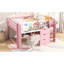 Lit mezzanine double pleine grandeur rose, avec bureau intégré, bibliothèque, rangement, tableau blanc, marqueur et coffre-fort pour chambre à coucher rose Trois compartiments de rangement, tablettes ouvertes, espace de rangement-634828131