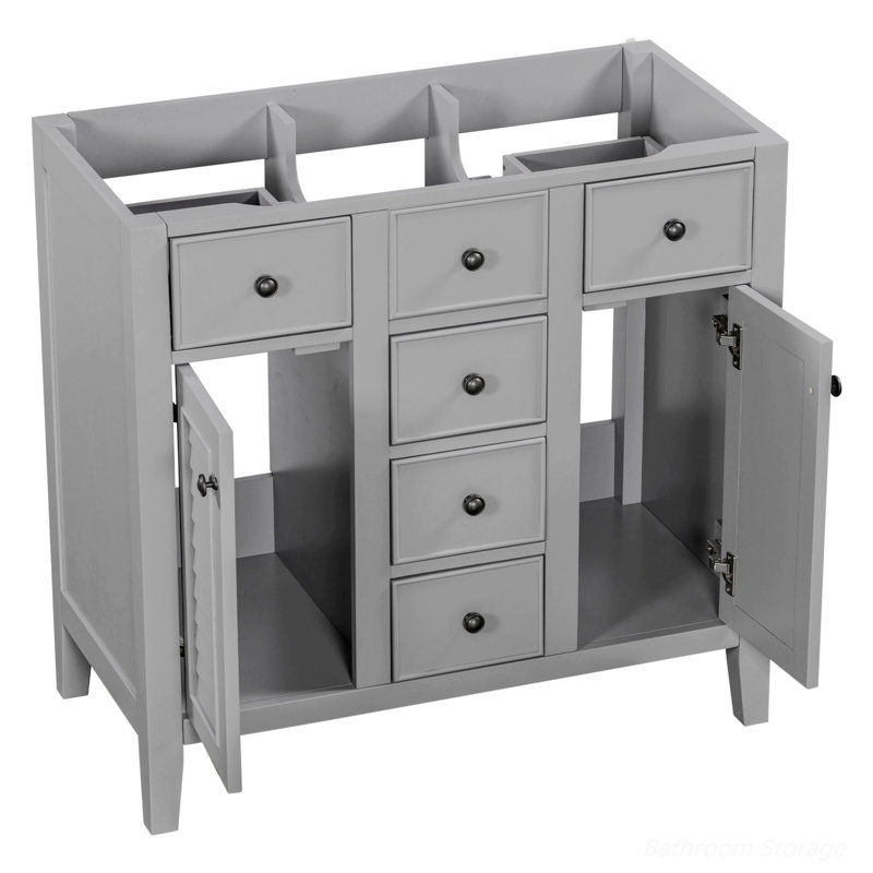 Armoire autoportante à cinq tiroirs pour salle de bain, Gris