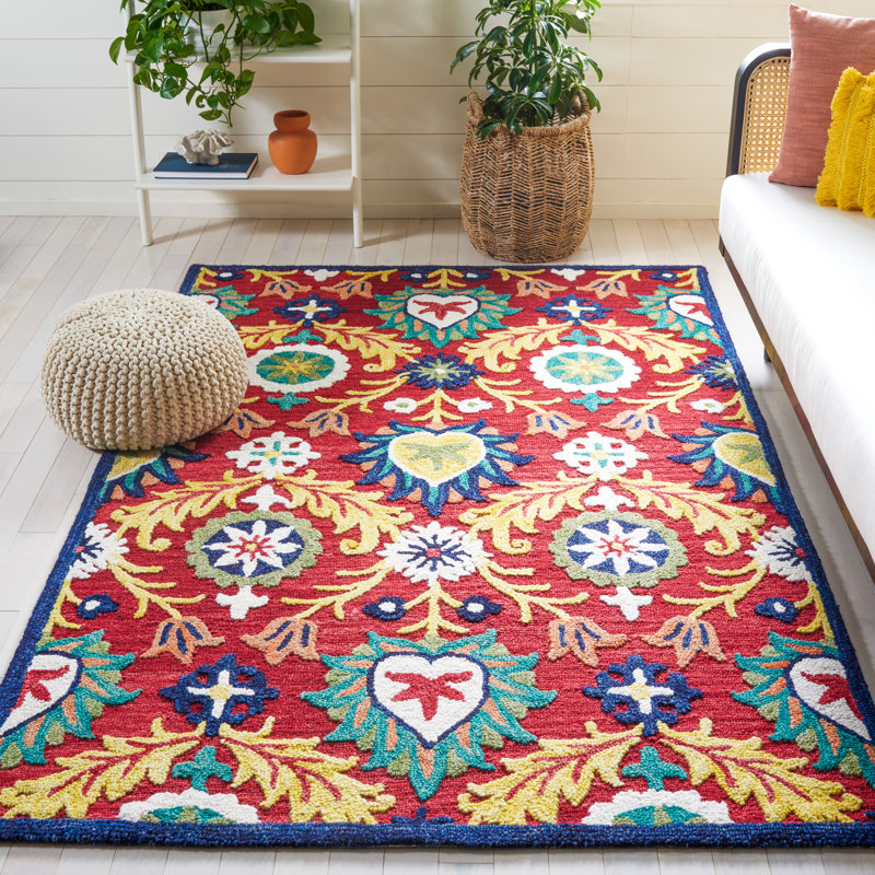 Blossom Hand Tufted Wool/Cotton Oriental Rug in Yellow/Red/Blue, Rectangle 8' x 10'