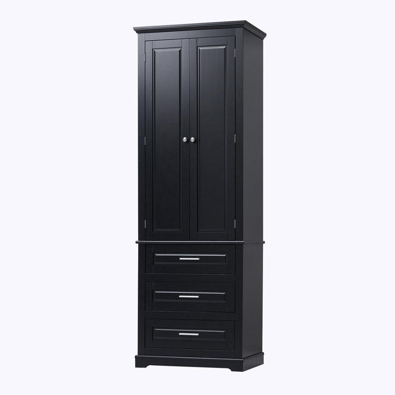 Grande armoire de rangement avec trois tiroirs pour la salle de bain et le bureau, Noir