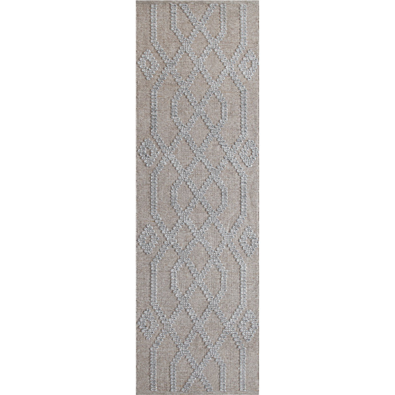 Cable Geometric Handwoven Indoor / Outdoor Use Area Rug, Runner 2'6" x 8', Driftwood