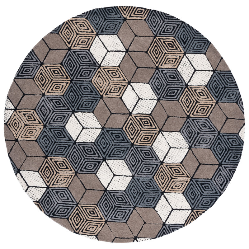 Fifth Avenue Hand Tufted Wool Geometric Rug, Round 7'