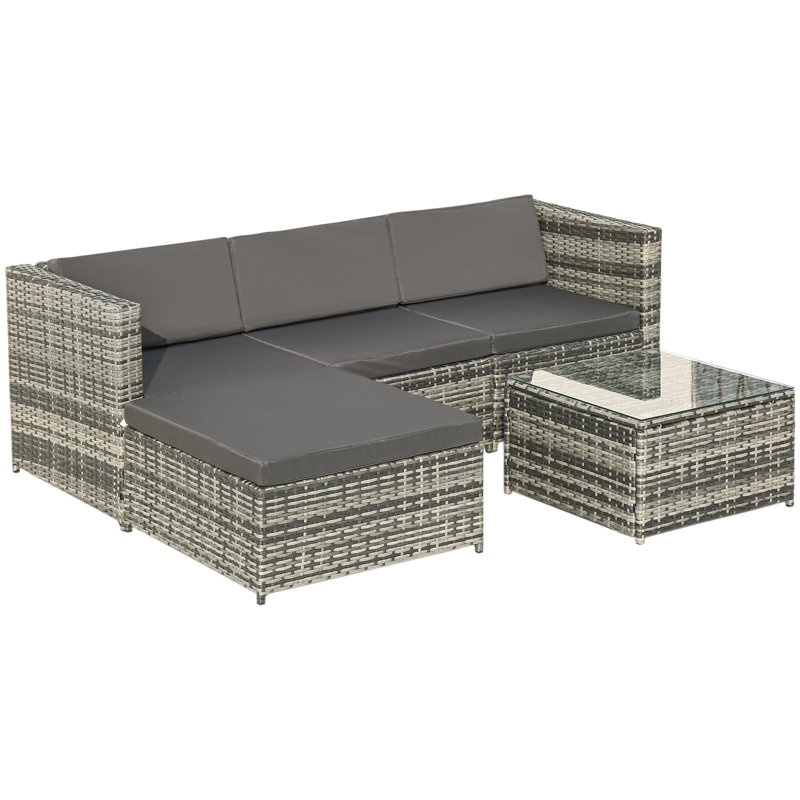 Janigian Rattan 4-Person Seating Group, Grey, Dark Gray