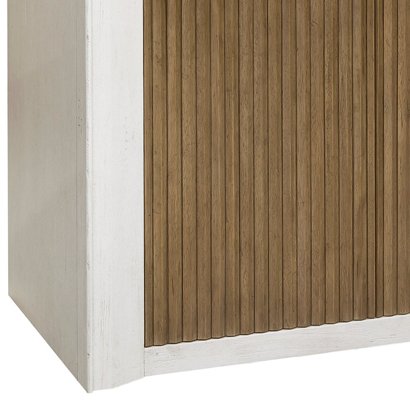 White and Medium Wood 4-Door Storage Console with Adjustable Shelves