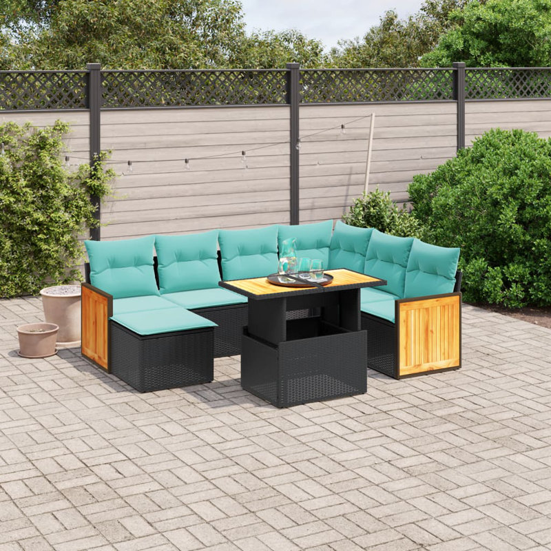  Ensemble de canapé de patio 8 pièces avec coussins en rotin de polyester, Noir, Vert