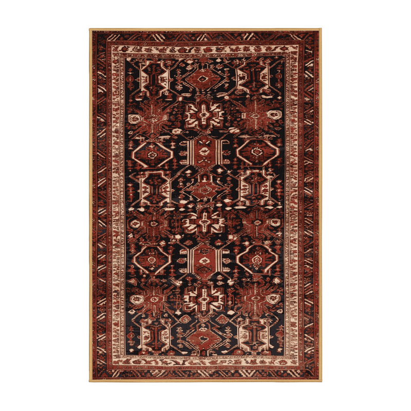 Machine Washable Persian Brown Area Rug, Rectangle 7' x 9'