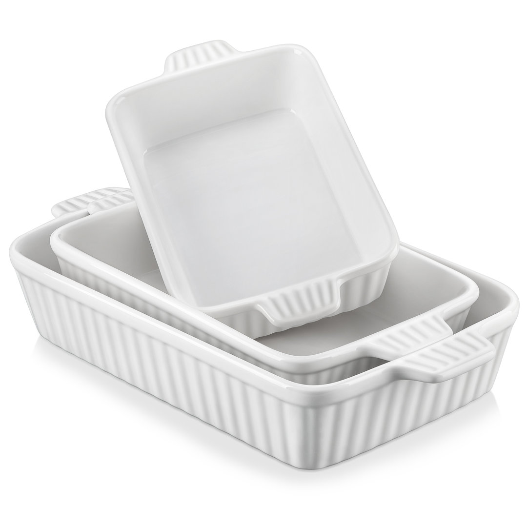 MALACASA Rectangle Porcelain China 3 Piece Au Gratin Dish Bakeware Set
