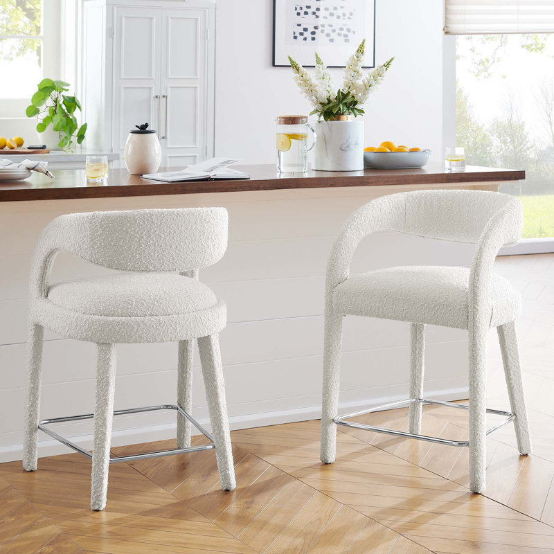 Modway Pinnacle Upholstered Stool, Counter Stool (24.5" Seat Height), Silver, Ivory