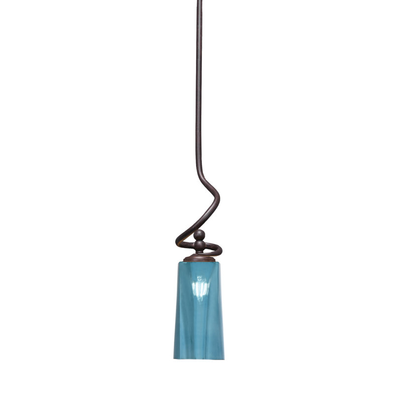 Suspension Sadea Stem Hung Mini présentée en finition noir mat avec verre dégradé bleu de 11,4 cm de large x 16,5 cm de hauteur