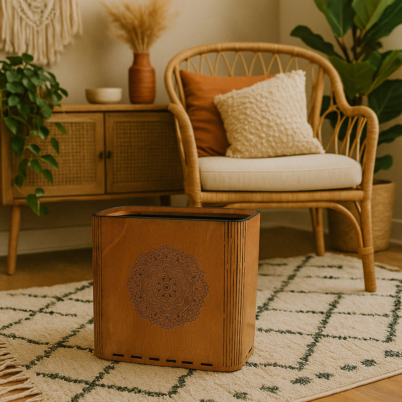 Poubelle mince - Mandala - Poubelle en bois et poubelle pour chambre de style bohème