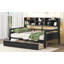 Lit de jour double, support en lattes de bois, avec tablette de chevet et deux tiroirs-249243090