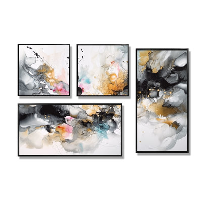 Profondeurs géométriques blanches et grises III - Décoration murale géométrique abstraite 4 pièces