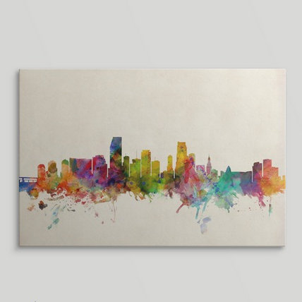 «Miami Florida Skyline» par Francy, impression, H 32 po x l 48 po x P 1,5 po, Toile